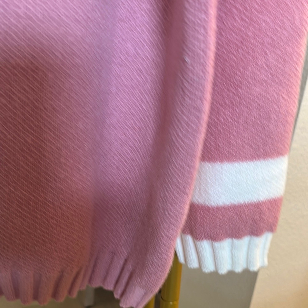 Pink and White mock Neck Sweater with Sporty Stripes - Picture 4 of 5